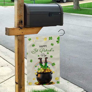 Happy St. Patricks Day Garden Flag Lucky Leprechaun with Gold & Rainbow Yard Decor TS02 Print Your Wear