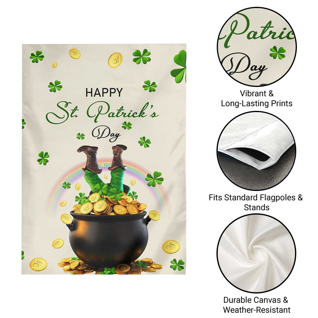 Happy St. Patricks Day Garden Flag Lucky Leprechaun with Gold & Rainbow Yard Decor TS02 Print Your Wear