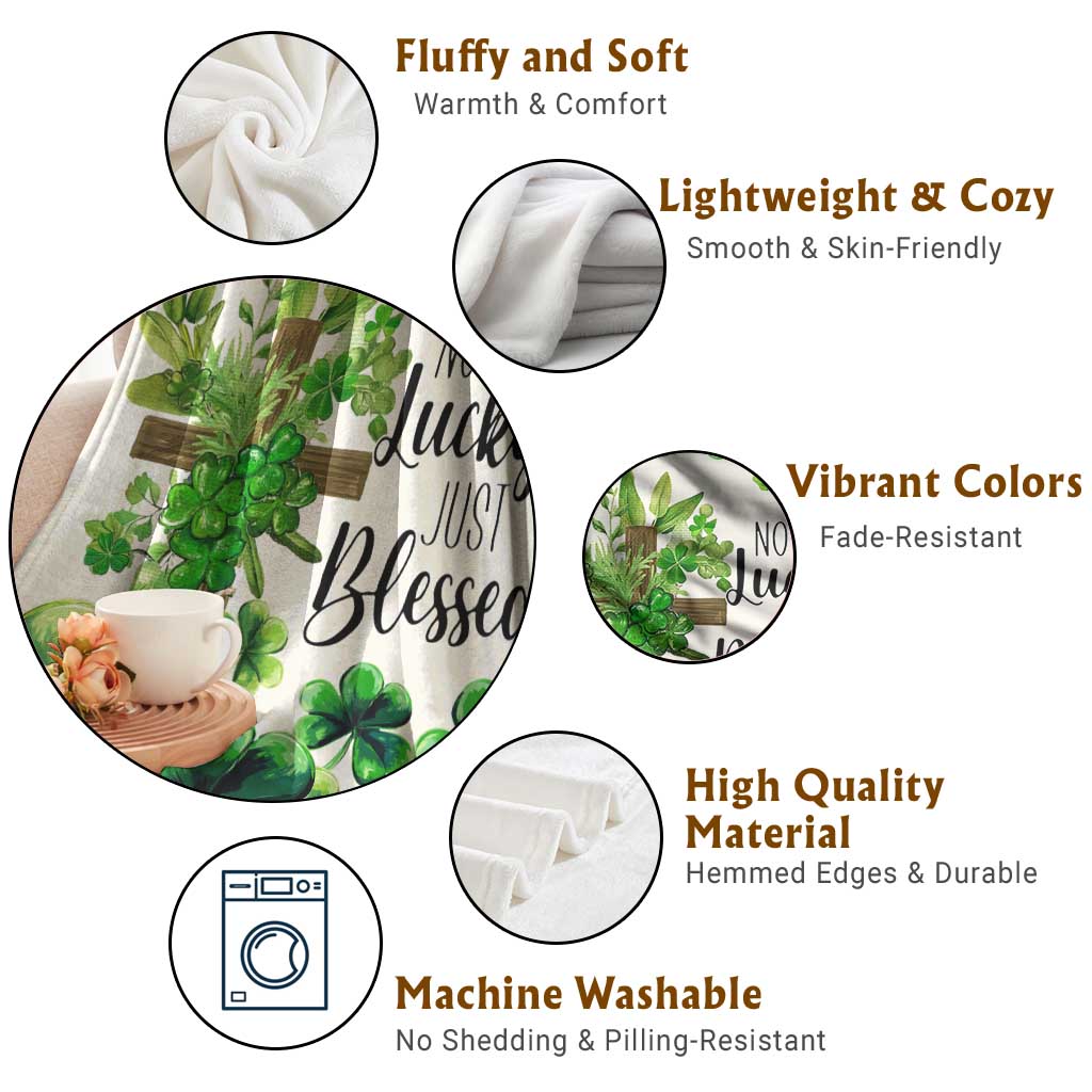 Christian St. Patricks Day Throw Blanket Not Lucky Just Blessed Shamrocks & Cross TS02 Print Your Wear