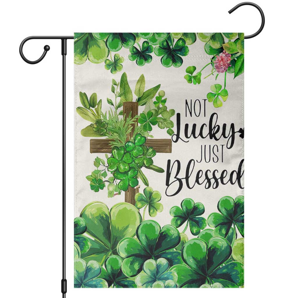 Christian St. Patricks Day Garden Flag Not Lucky Just Blessed Shamrocks & Cross TS02 Beige Print Your Wear