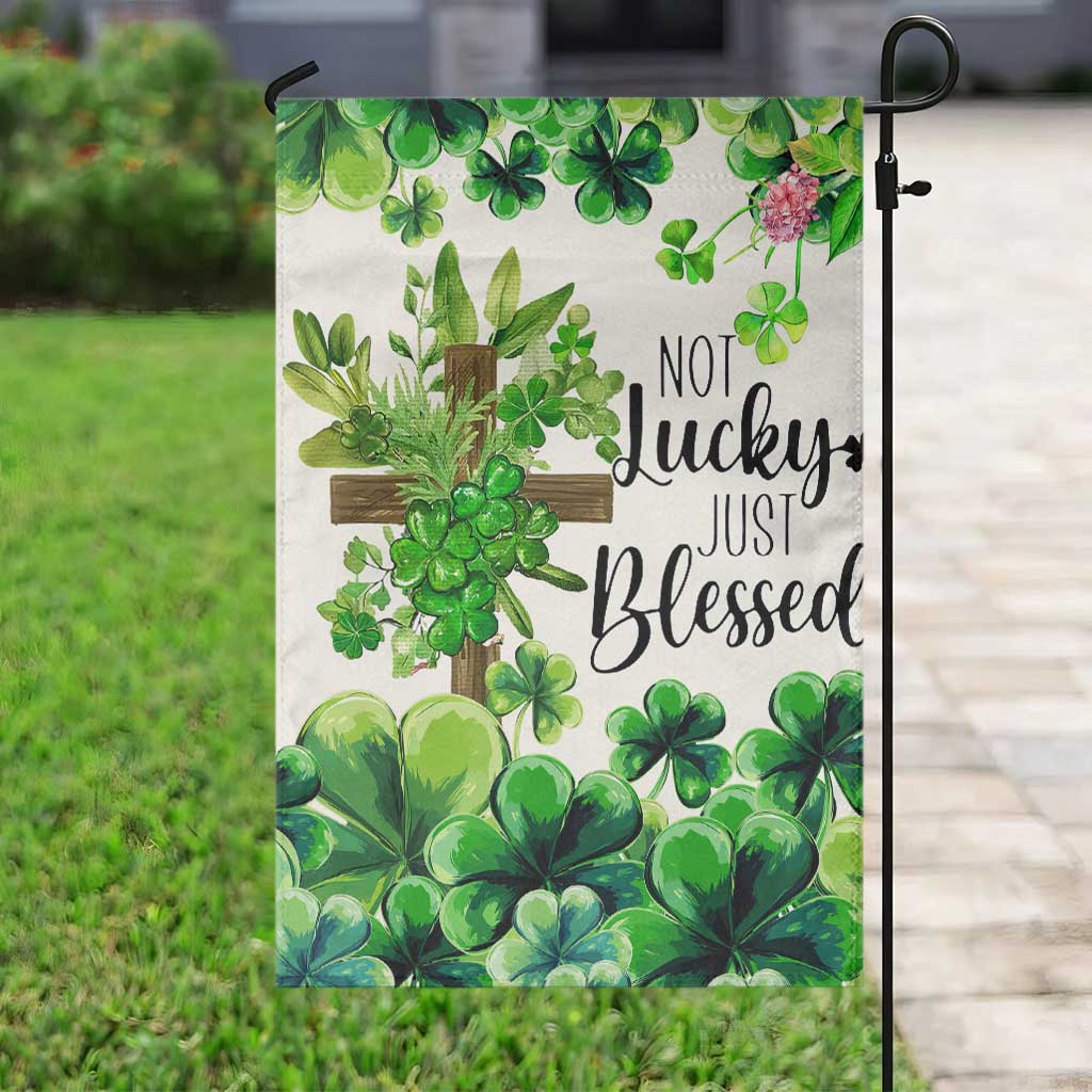 Christian St. Patricks Day Garden Flag Not Lucky Just Blessed Shamrocks & Cross TS02 Print Your Wear