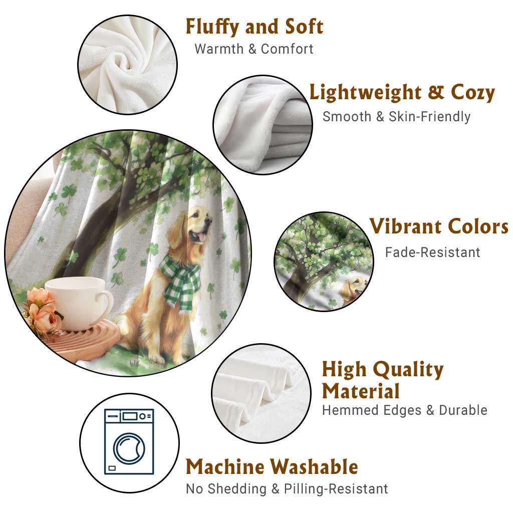 St. Patrick's Day Golden Retriever Welcome Throw Blanket Lucky Shamrocks Dog Lover TS02 Print Your Wear