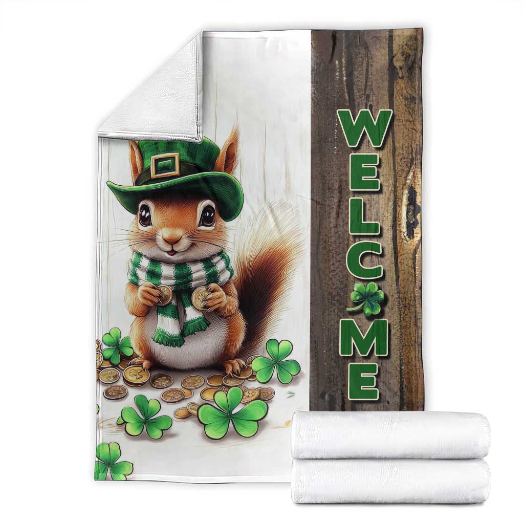 St. Patrick's Day Squirrel Leprechaun Welcome Throw Blanket Lucky Shamrocks Pot of Gold TS02 White Print Your Wear