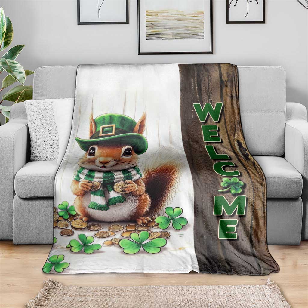 St. Patrick's Day Squirrel Leprechaun Welcome Throw Blanket Lucky Shamrocks Pot of Gold TS02 Print Your Wear