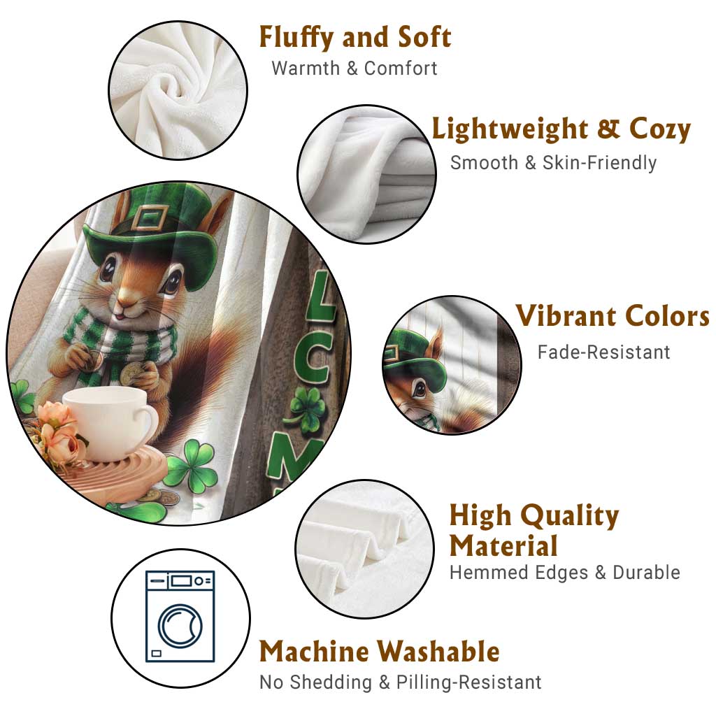 St. Patrick's Day Squirrel Leprechaun Welcome Throw Blanket Lucky Shamrocks Pot of Gold TS02 Print Your Wear