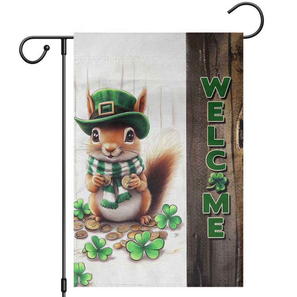 St. Patrick's Day Squirrel Leprechaun Welcome Garden Flag Lucky Shamrocks Pot of Gold TS02 White Print Your Wear