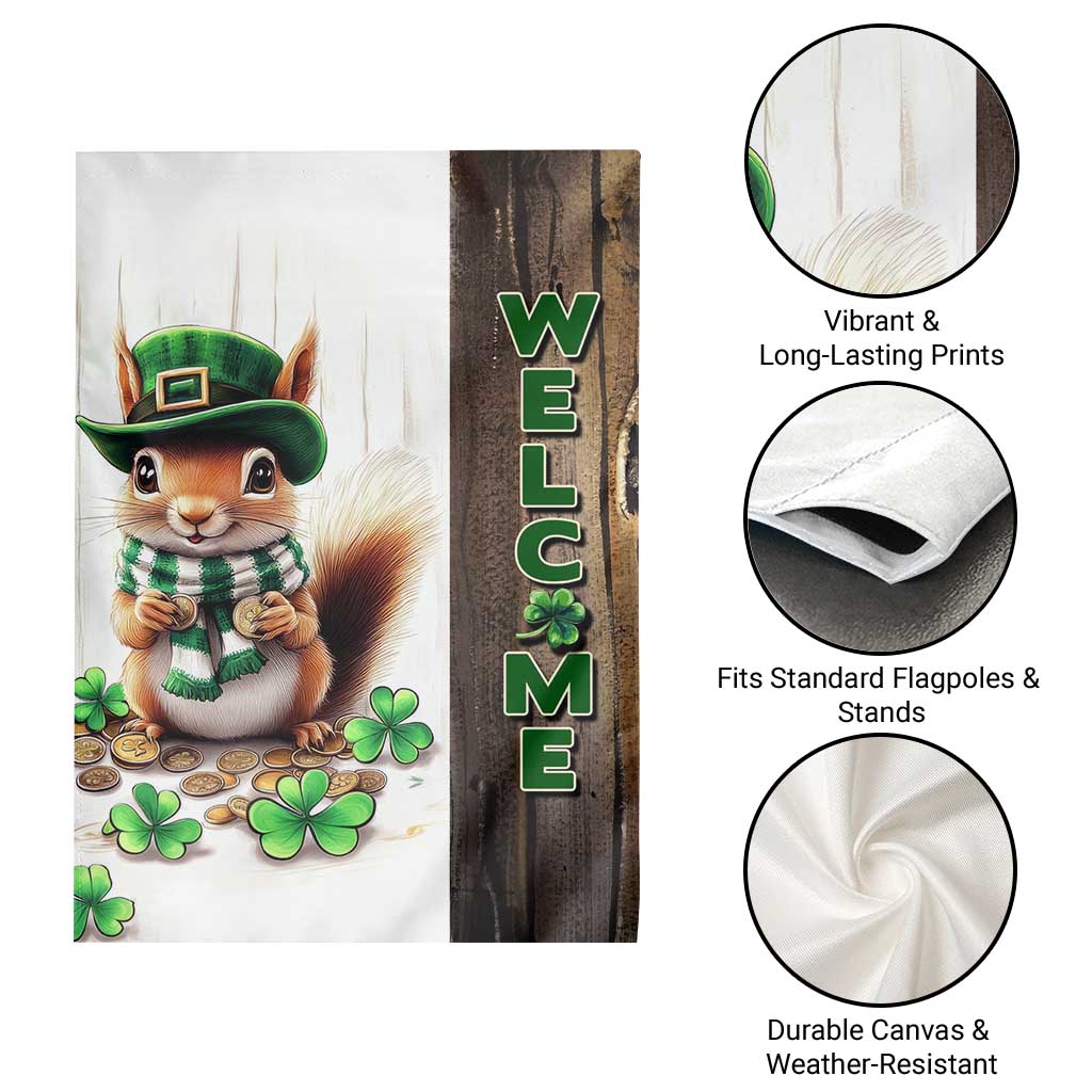 St. Patrick's Day Squirrel Leprechaun Welcome Garden Flag Lucky Shamrocks Pot of Gold TS02 Print Your Wear