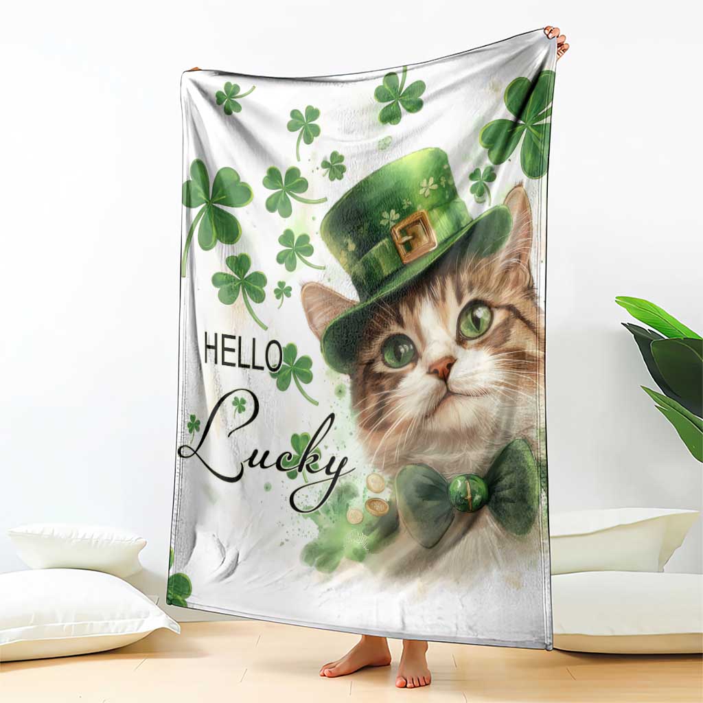 Hello Lucky Cute Cat Leprechaun Throw Blanket St Patrick's Day Welcome Cats Lovers TS02 Print Your Wear