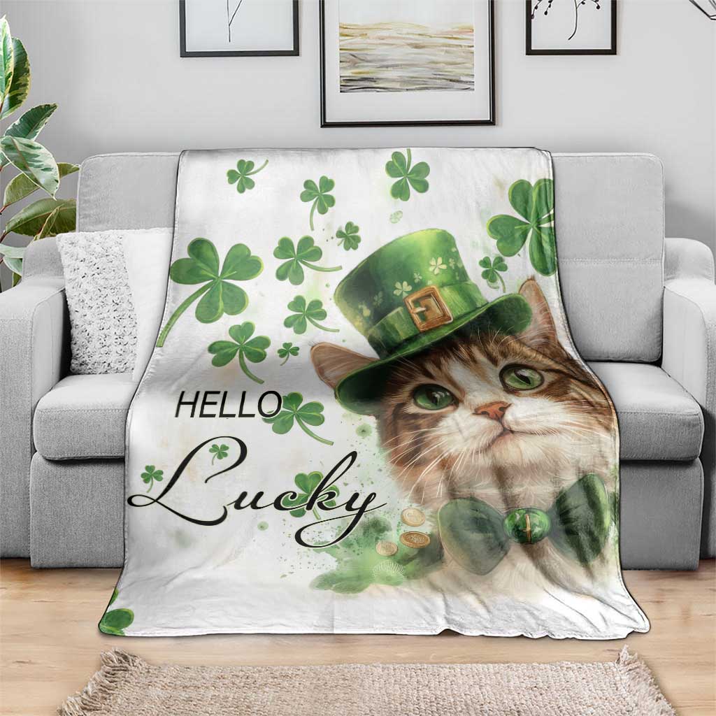 Hello Lucky Cute Cat Leprechaun Throw Blanket St Patrick's Day Welcome Cats Lovers TS02 Print Your Wear