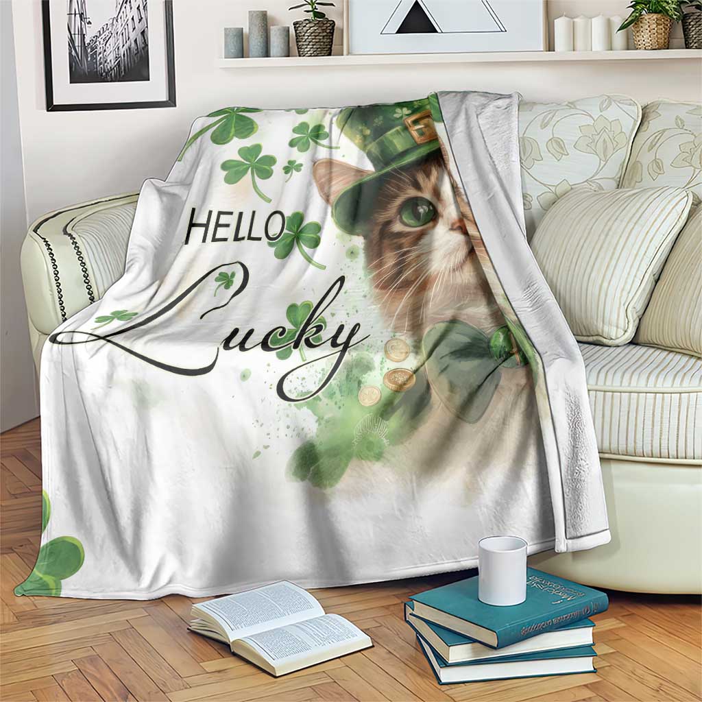 Hello Lucky Cute Cat Leprechaun Throw Blanket St Patrick's Day Welcome Cats Lovers TS02 Print Your Wear