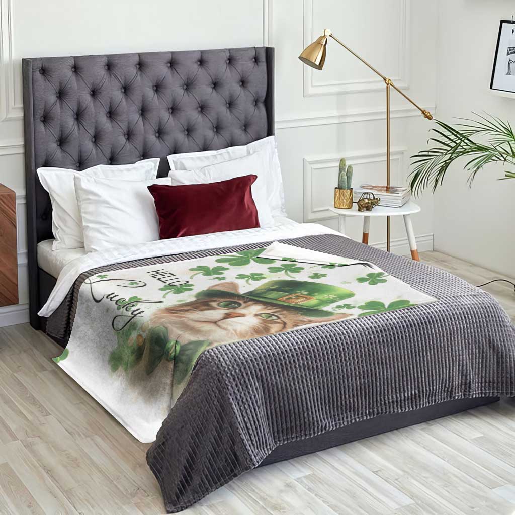 Hello Lucky Cute Cat Leprechaun Throw Blanket St Patrick's Day Welcome Cats Lovers TS02 Print Your Wear