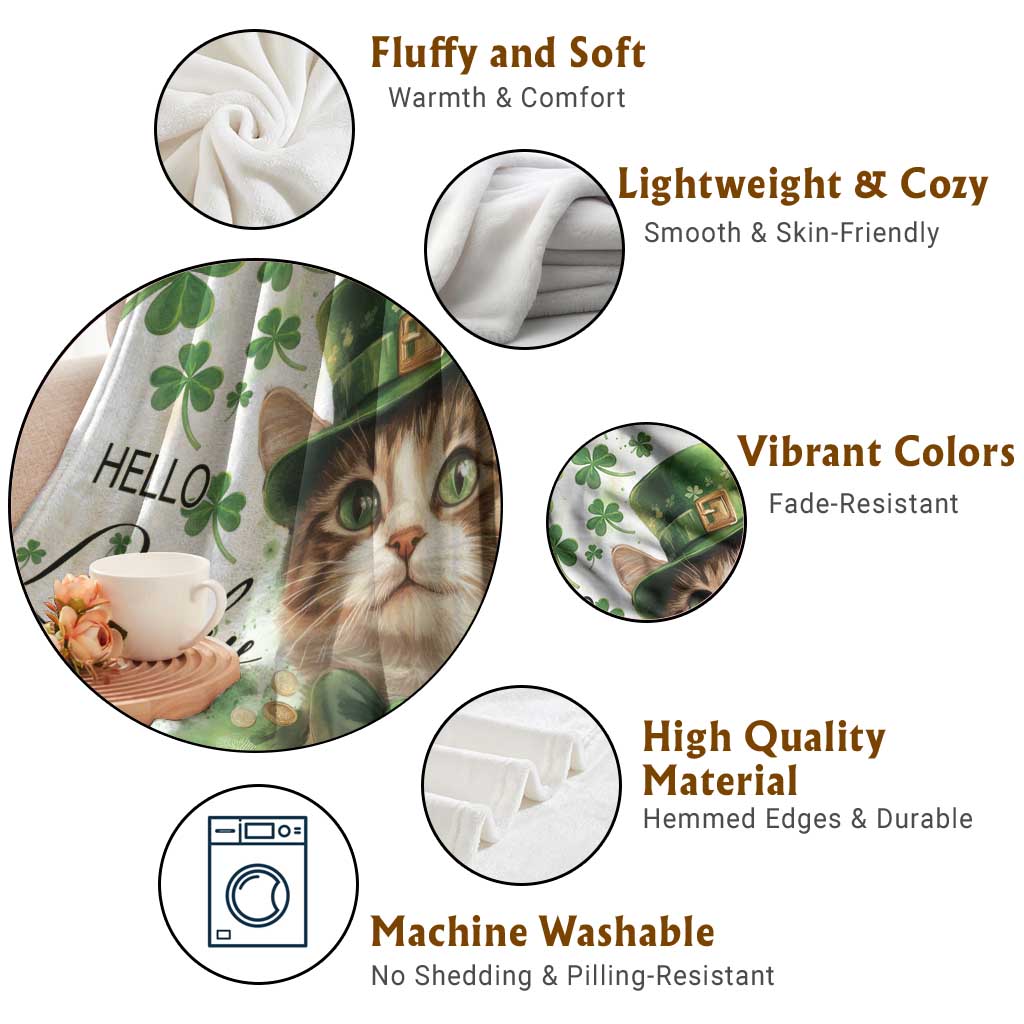 Hello Lucky Cute Cat Leprechaun Throw Blanket St Patrick's Day Welcome Cats Lovers TS02 Print Your Wear