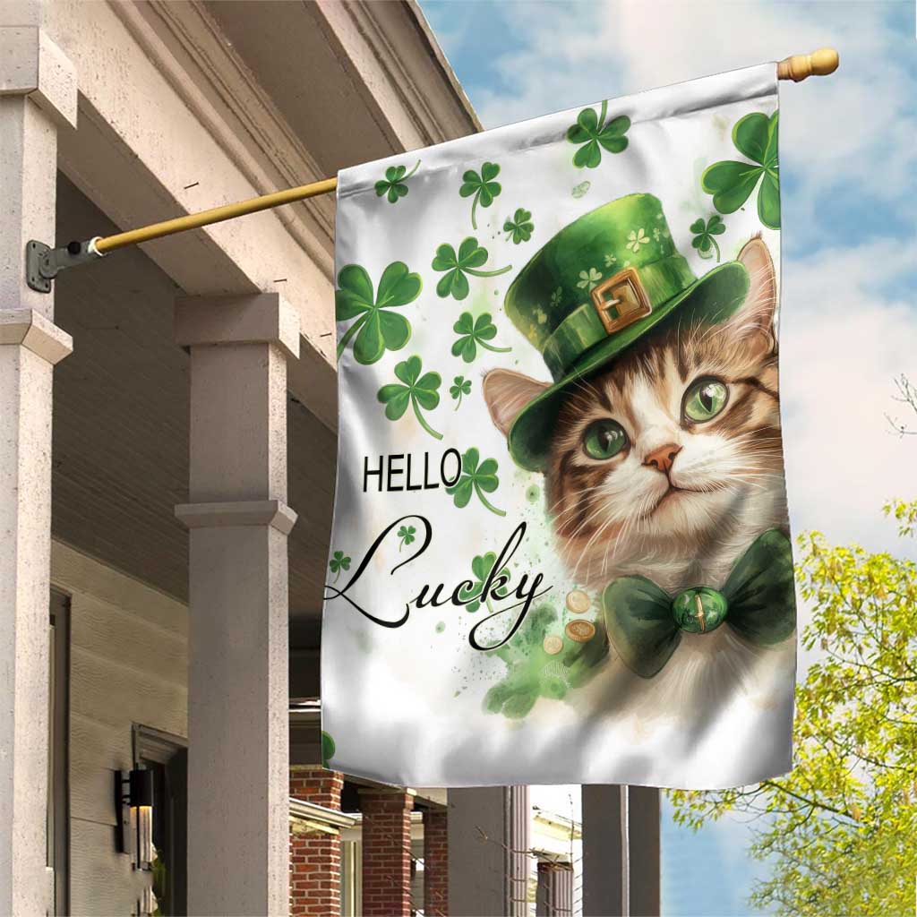 Hello Lucky Cute Cat Leprechaun Garden Flag St Patrick's Day Welcome Cats Lovers TS02 Print Your Wear