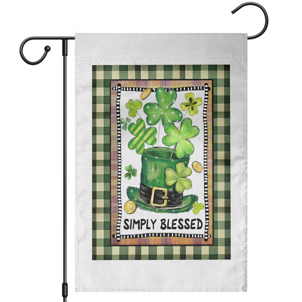 St Patricks Day Simply Blessed Garden Flag Lucky Shamrock Leprechaun Green Buffalo Plaid TS02 Green Plaid Print Your Wear