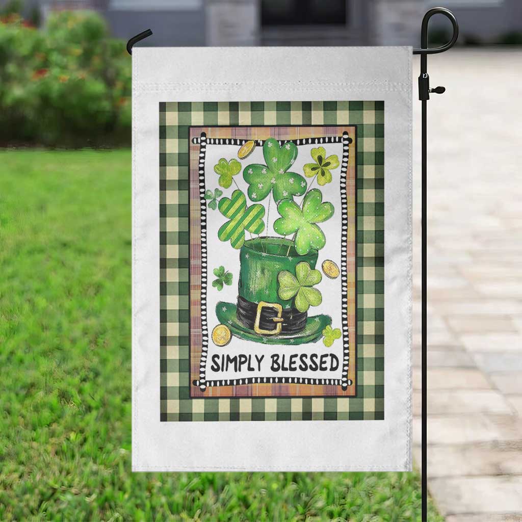 St Patricks Day Simply Blessed Garden Flag Lucky Shamrock Leprechaun Green Buffalo Plaid TS02 Print Your Wear