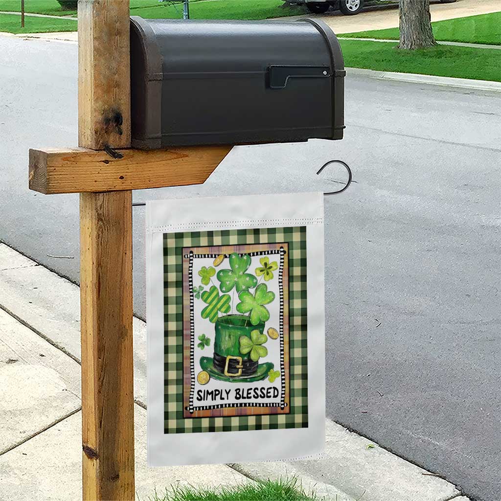 St Patricks Day Simply Blessed Garden Flag Lucky Shamrock Leprechaun Green Buffalo Plaid TS02 Print Your Wear