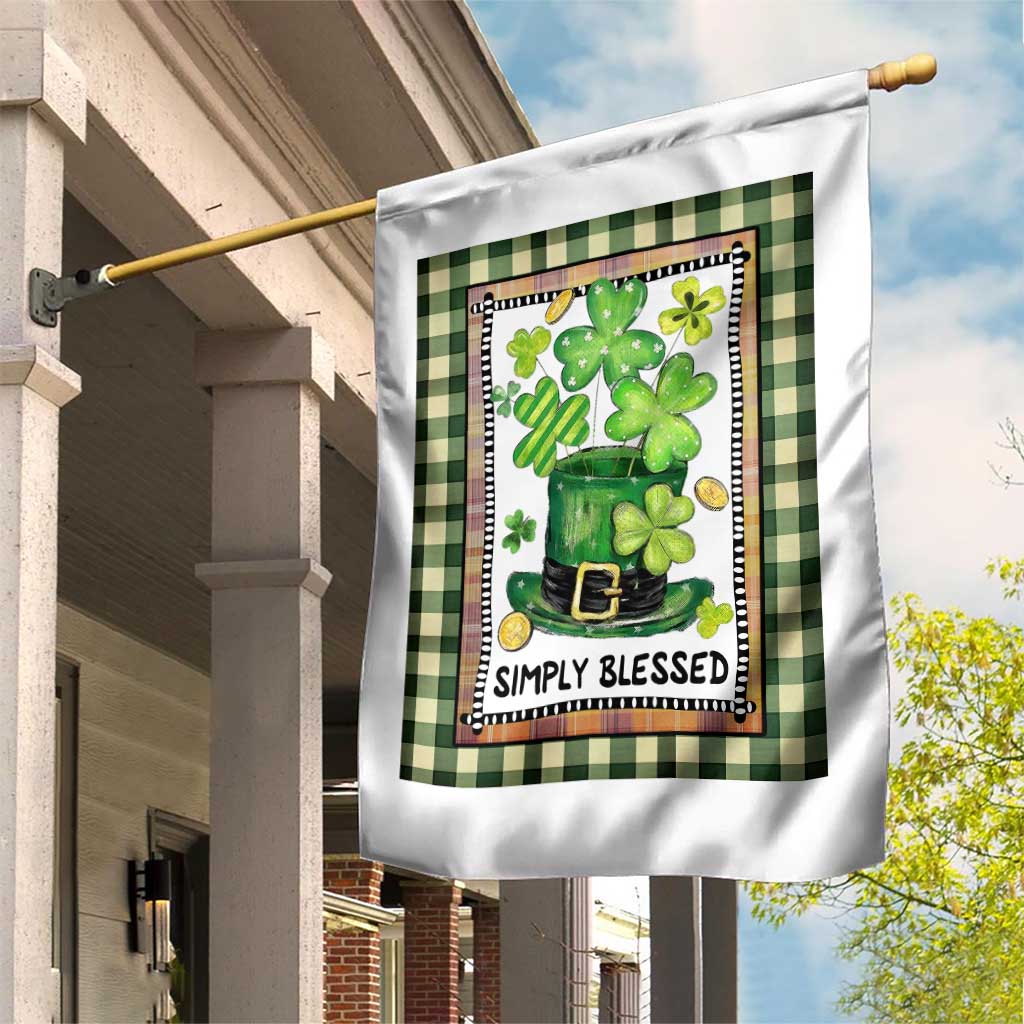 St Patricks Day Simply Blessed Garden Flag Lucky Shamrock Leprechaun Green Buffalo Plaid TS02 Print Your Wear
