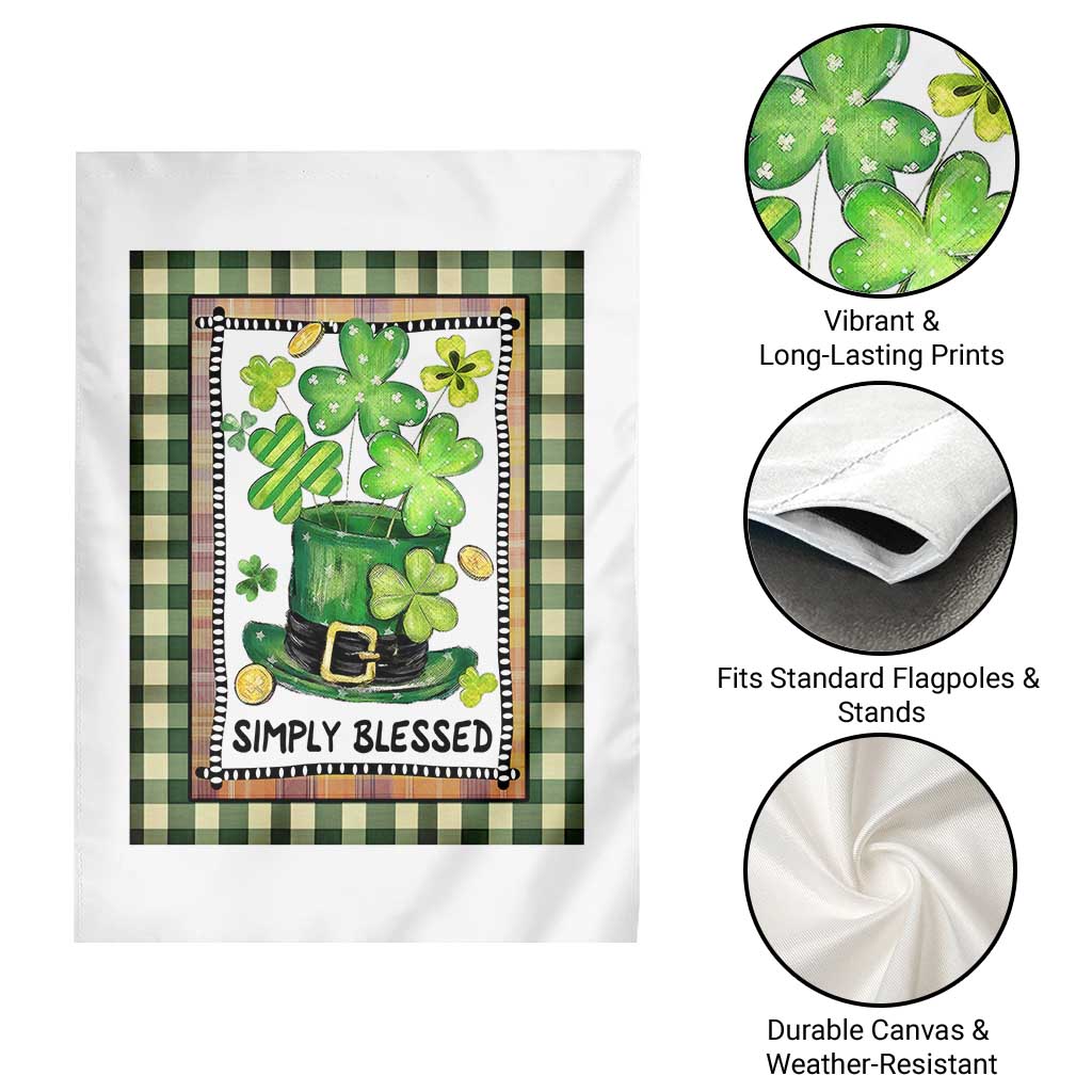 St Patricks Day Simply Blessed Garden Flag Lucky Shamrock Leprechaun Green Buffalo Plaid TS02 Print Your Wear