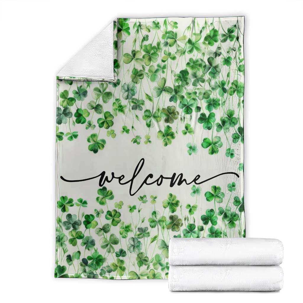 Lucky Shamrocks Welcome Throw Blanket Green Clovers St. Patrick's Day Minimalist TS02 White Print Your Wear