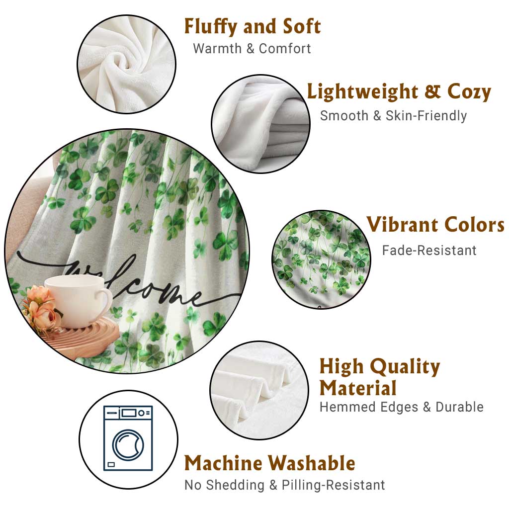 Lucky Shamrocks Welcome Throw Blanket Green Clovers St. Patrick's Day Minimalist TS02 Print Your Wear