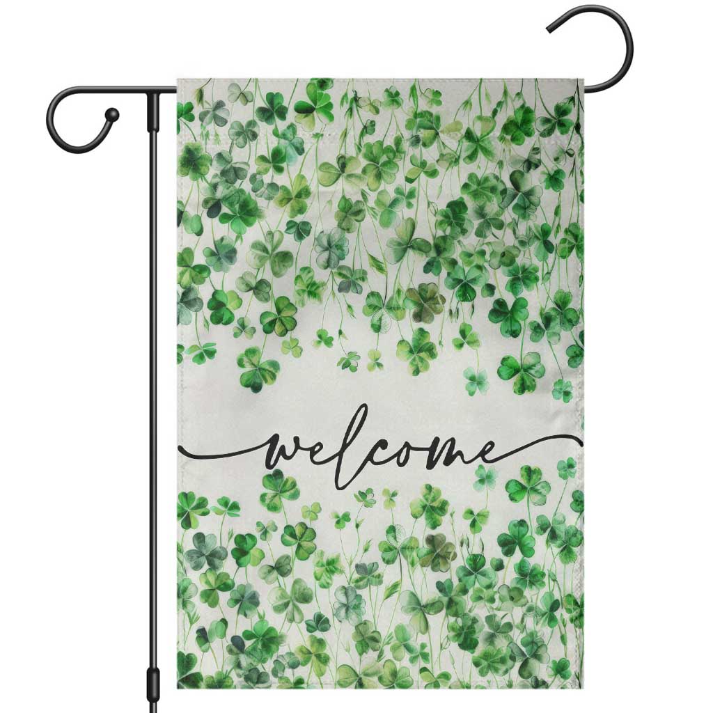 Lucky Shamrocks Welcome Garden Flag Green Clovers St. Patrick's Day Minimalist TS02 White Print Your Wear
