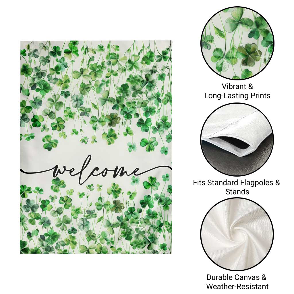 Lucky Shamrocks Welcome Garden Flag Green Clovers St. Patrick's Day Minimalist TS02 Print Your Wear