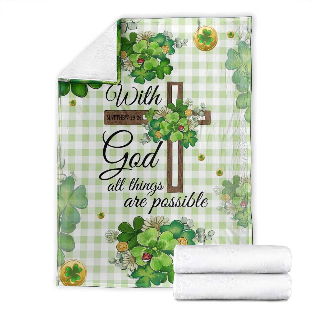 Religious St. Patricks Day Throw Blanket With God All Things Are Possible Christian Bible Verse & Shamrocks TS02 Green Plaid Print Your Wear