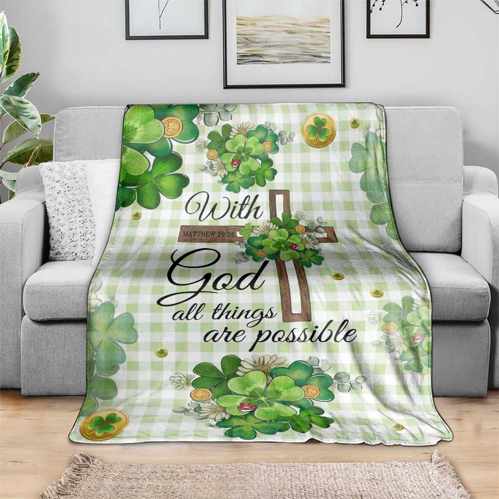 Religious St. Patricks Day Throw Blanket With God All Things Are Possible Christian Bible Verse & Shamrocks TS02 Print Your Wear