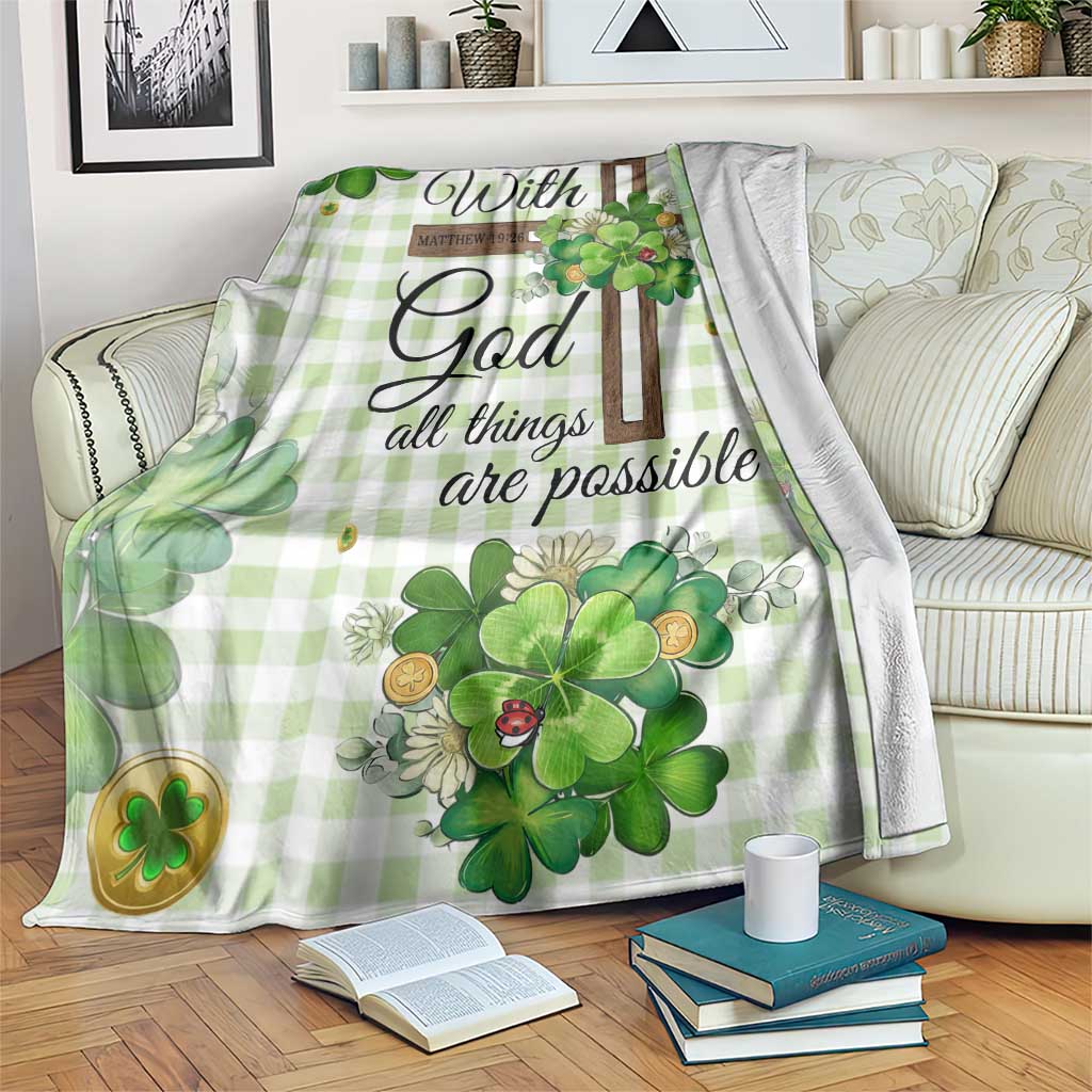 Religious St. Patricks Day Throw Blanket With God All Things Are Possible Christian Bible Verse & Shamrocks TS02 Print Your Wear
