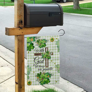 Religious St. Patricks Day Garden Flag With God All Things Are Possible Christian Bible Verse & Shamrocks TS02 Print Your Wear