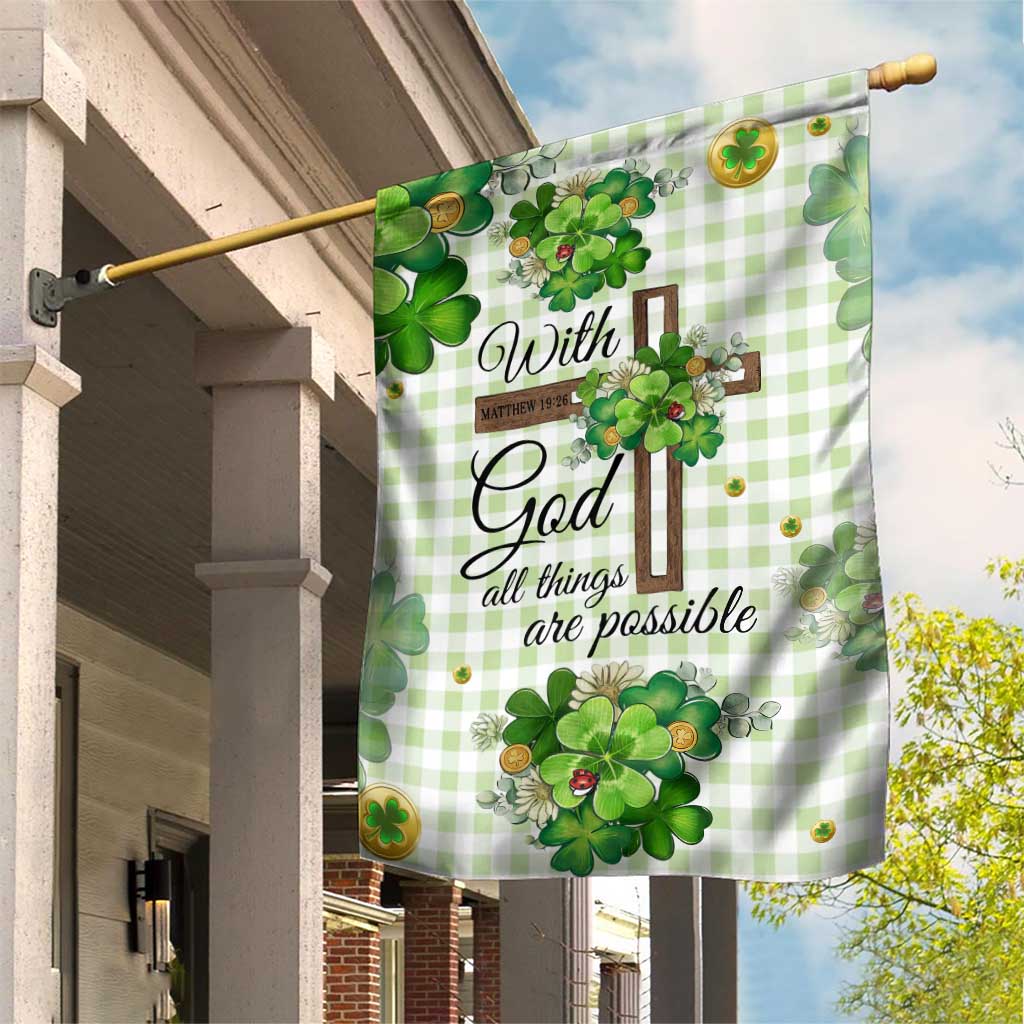 Religious St. Patricks Day Garden Flag With God All Things Are Possible Christian Bible Verse & Shamrocks TS02 Print Your Wear