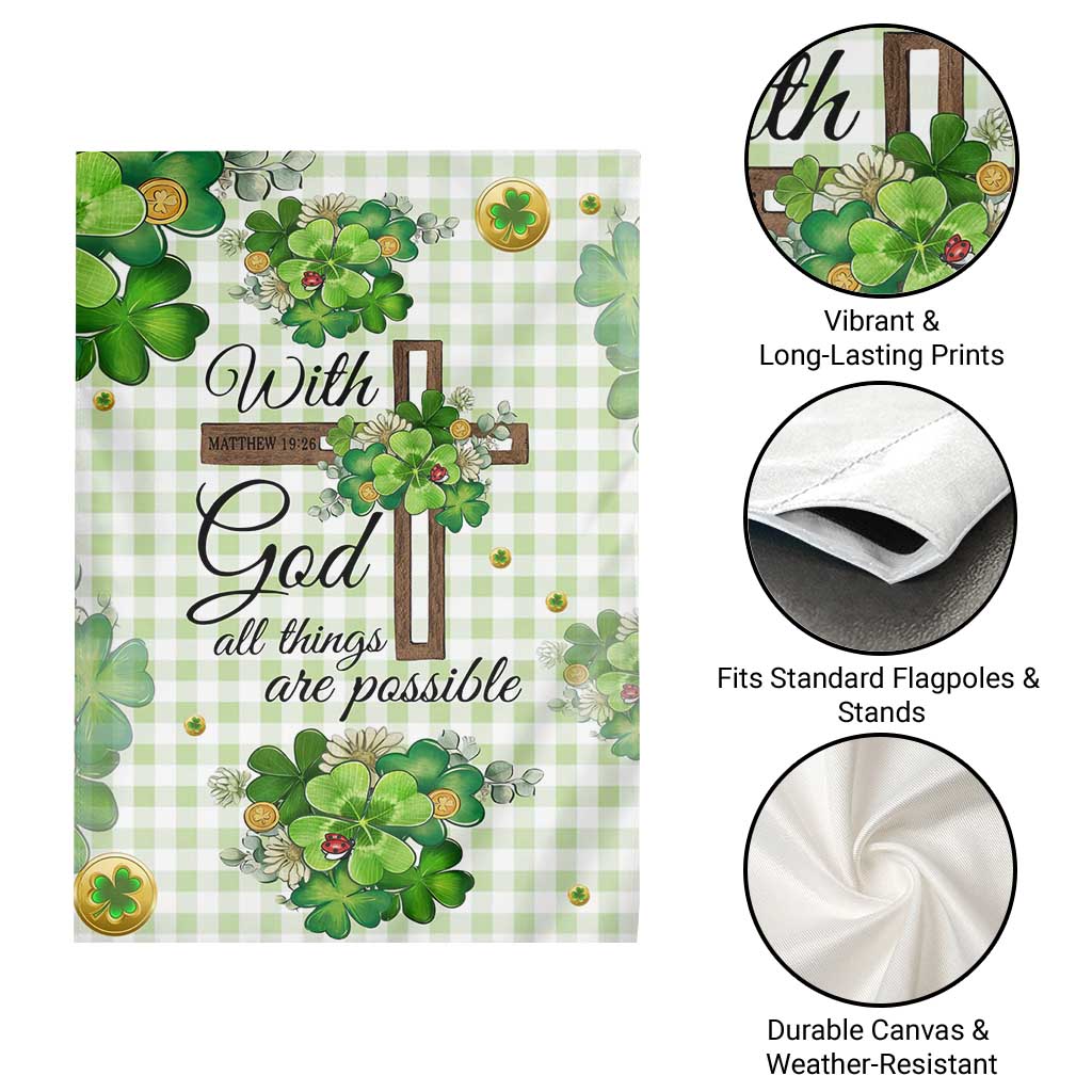 Religious St. Patricks Day Garden Flag With God All Things Are Possible Christian Bible Verse & Shamrocks TS02 Print Your Wear