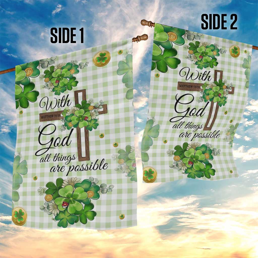 Religious St. Patricks Day Garden Flag With God All Things Are Possible Christian Bible Verse & Shamrocks TS02 Print Your Wear