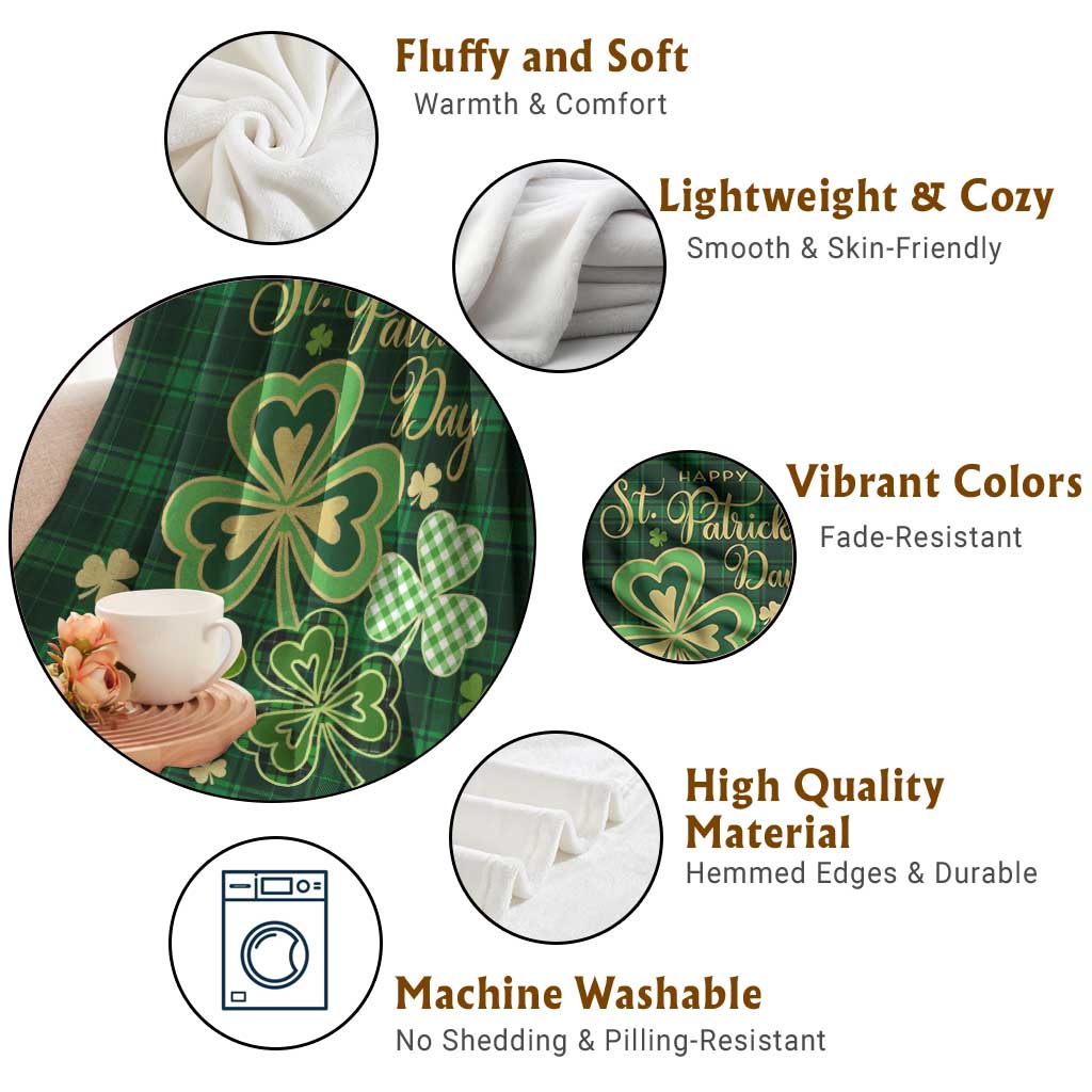 Green Buffalo Plaid Shamrock Throw Blanket Happy St. Patrick's Day Irish Home Yard Decoration TS02 Print Your Wear