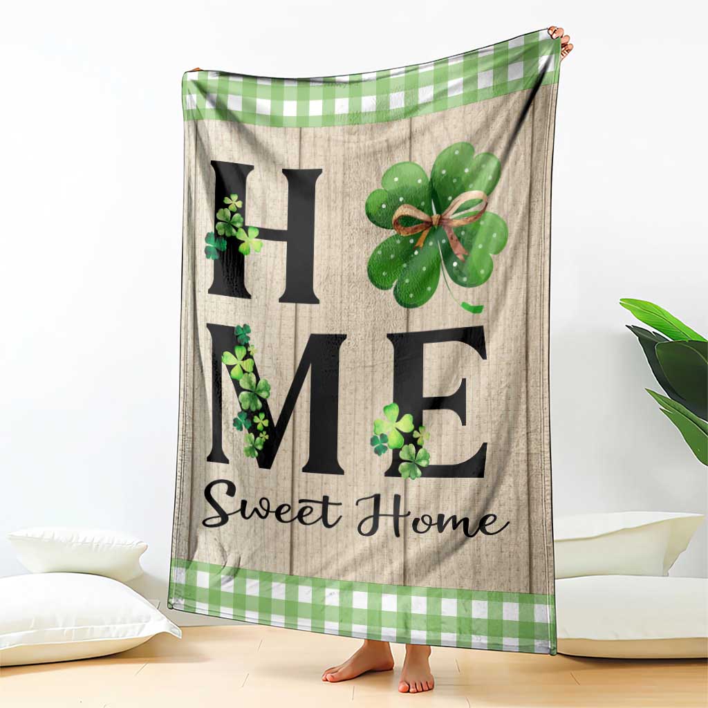 St Patricks Day Home Sweet Home Throw Blanket Lucky Shamrock Buffalo Plaid Holiday Yard Decor TS02 Print Your Wear
