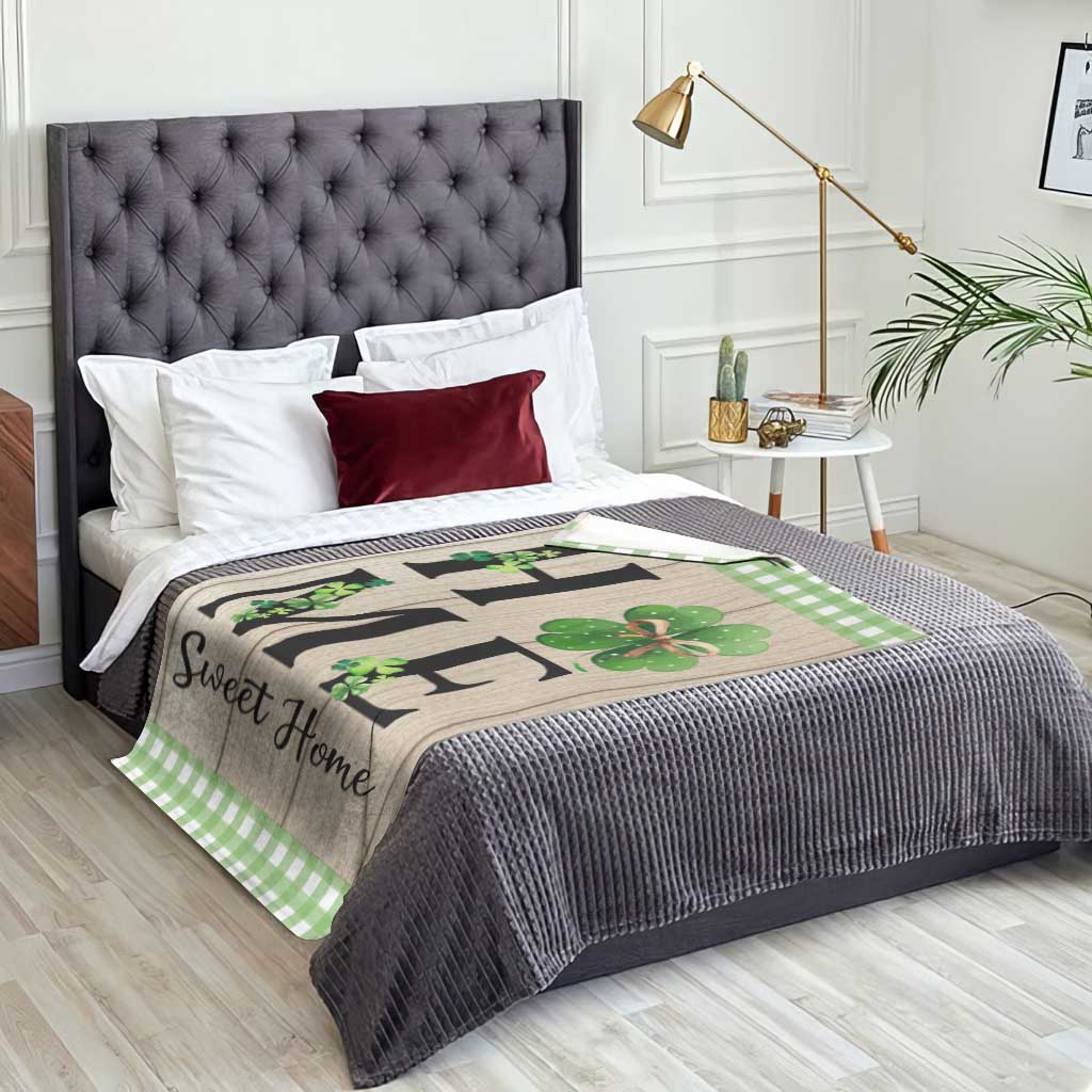 St Patricks Day Home Sweet Home Throw Blanket Lucky Shamrock Buffalo Plaid Holiday Yard Decor TS02 Print Your Wear
