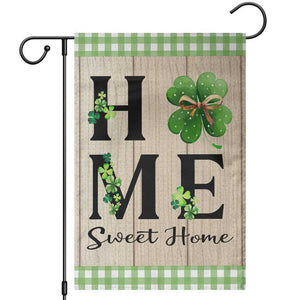 St Patricks Day Home Sweet Home Garden Flag Lucky Shamrock Buffalo Plaid Holiday Yard Decor TS02 Sand Print Your Wear