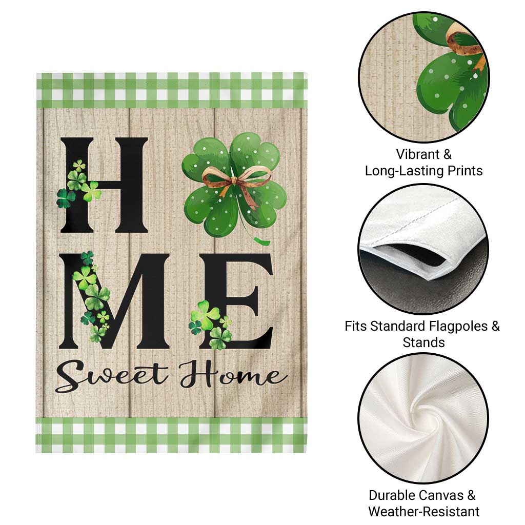 St Patricks Day Home Sweet Home Garden Flag Lucky Shamrock Buffalo Plaid Holiday Yard Decor TS02 Print Your Wear