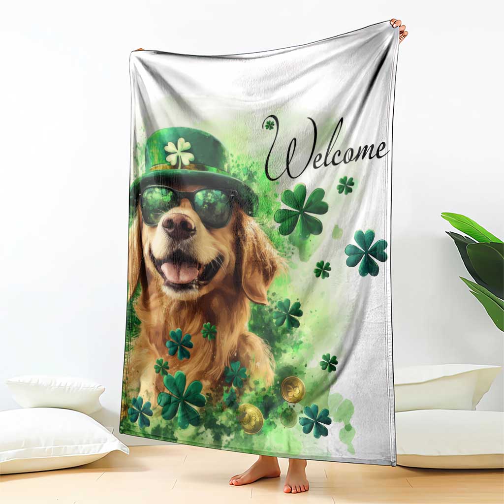 Lucky Golden Retriever Welcome Throw Blanket Happy St Patricks Day TS02 Print Your Wear