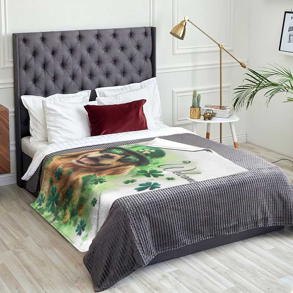 Lucky Golden Retriever Welcome Throw Blanket Happy St Patricks Day TS02 Print Your Wear