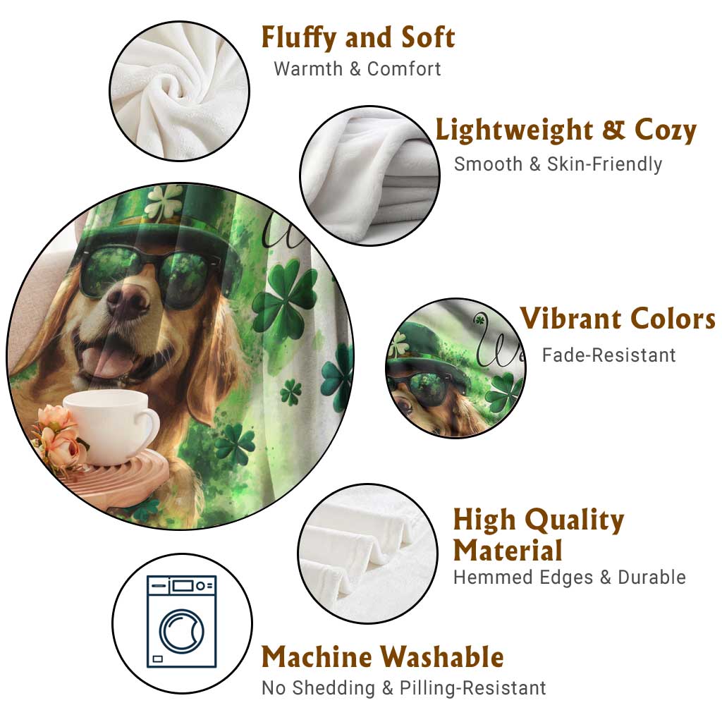 Lucky Golden Retriever Welcome Throw Blanket Happy St Patricks Day TS02 Print Your Wear