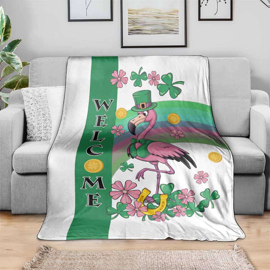 St Patricks Day Flamingo Welcome Throw Blanket Lucky Shamrock Leprechaun TS02 Print Your Wear