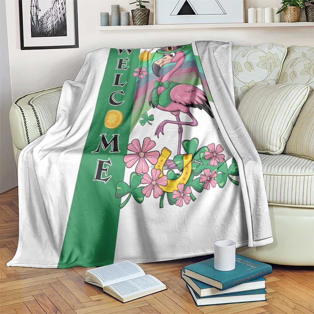 St Patricks Day Flamingo Welcome Throw Blanket Lucky Shamrock Leprechaun TS02 Print Your Wear