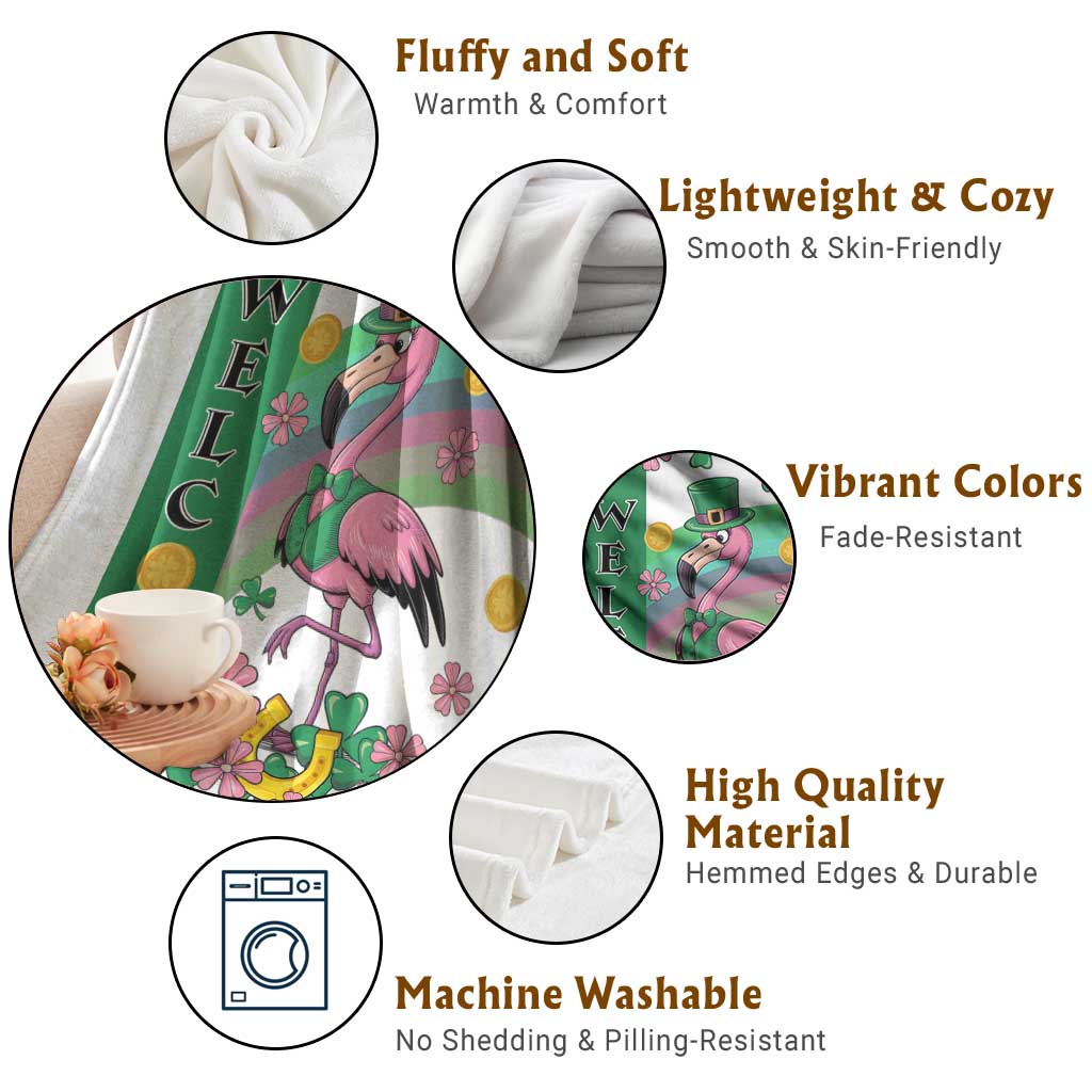 St Patricks Day Flamingo Welcome Throw Blanket Lucky Shamrock Leprechaun TS02 Print Your Wear