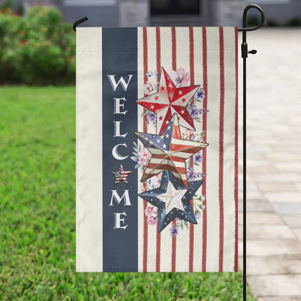 American Patriotic Welcome Garden Flag US Flag Red White & Blue Stars, Rustic 4th of July Outdoor Decor TS02 Print Your Wear
