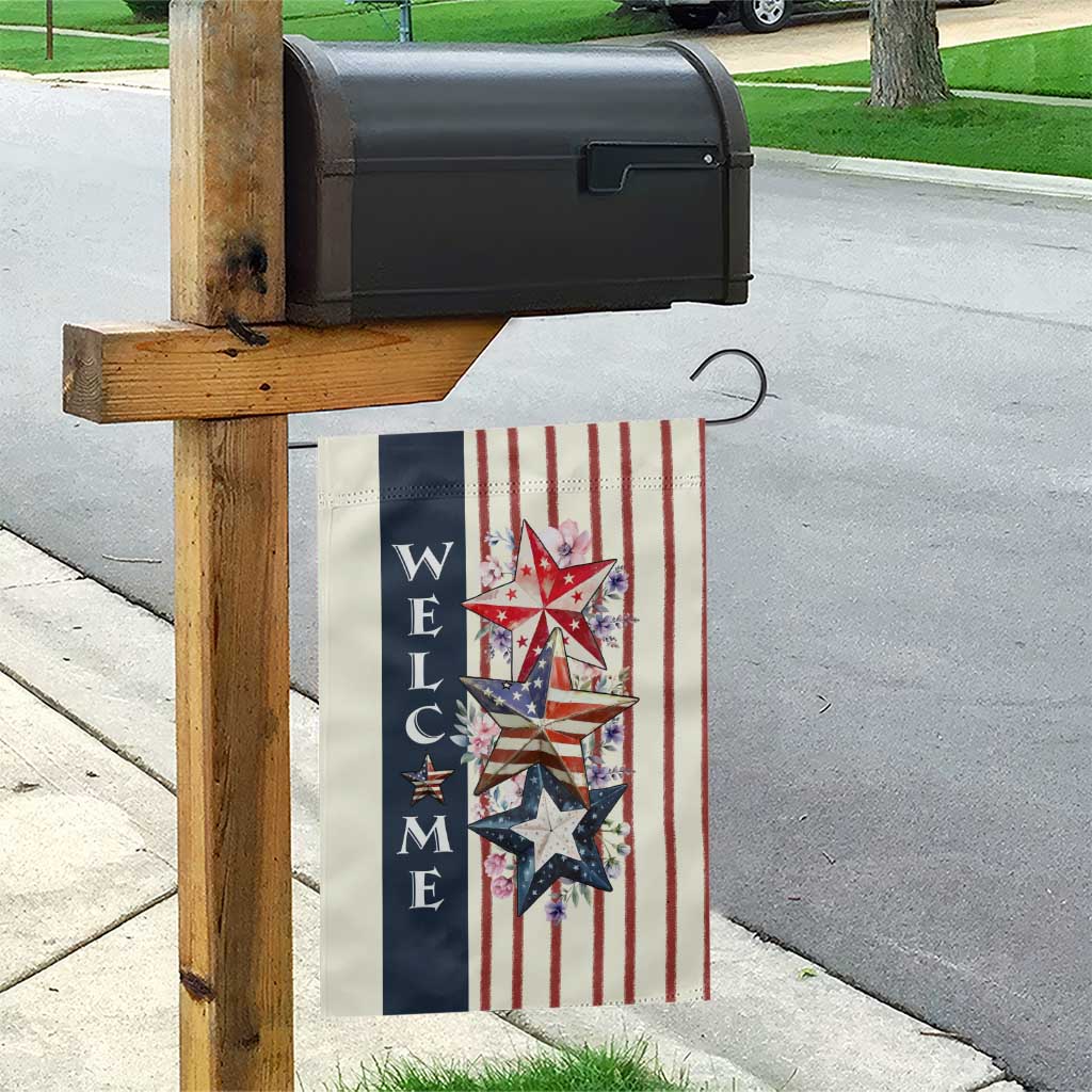 American Patriotic Welcome Garden Flag US Flag Red White & Blue Stars, Rustic 4th of July Outdoor Decor TS02 Print Your Wear
