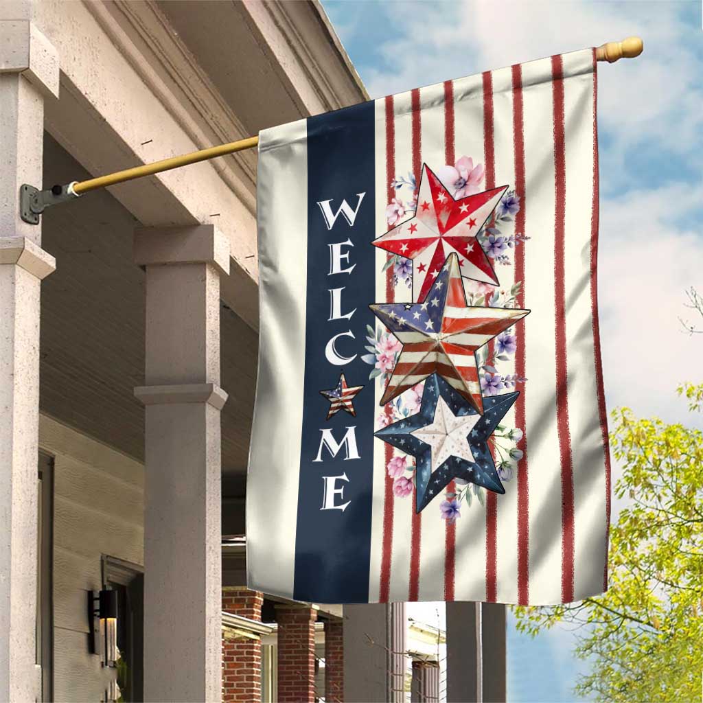 American Patriotic Welcome Garden Flag US Flag Red White & Blue Stars, Rustic 4th of July Outdoor Decor TS02 Print Your Wear
