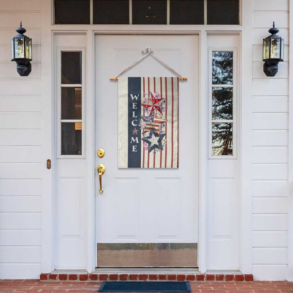 American Patriotic Welcome Garden Flag US Flag Red White & Blue Stars, Rustic 4th of July Outdoor Decor TS02 Print Your Wear