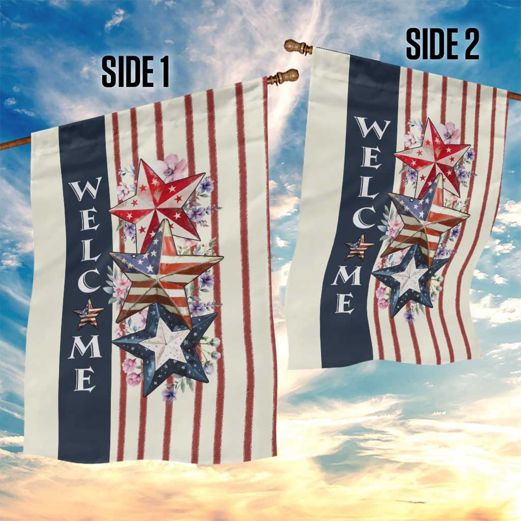 American Patriotic Welcome Garden Flag US Flag Red White & Blue Stars, Rustic 4th of July Outdoor Decor TS02 Print Your Wear