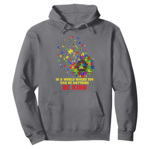 Sunflower Autism Awareness Hoodie In A World Where You Can Be Anything Be Kind Puzzle TS02 Charcoal Printyourwear